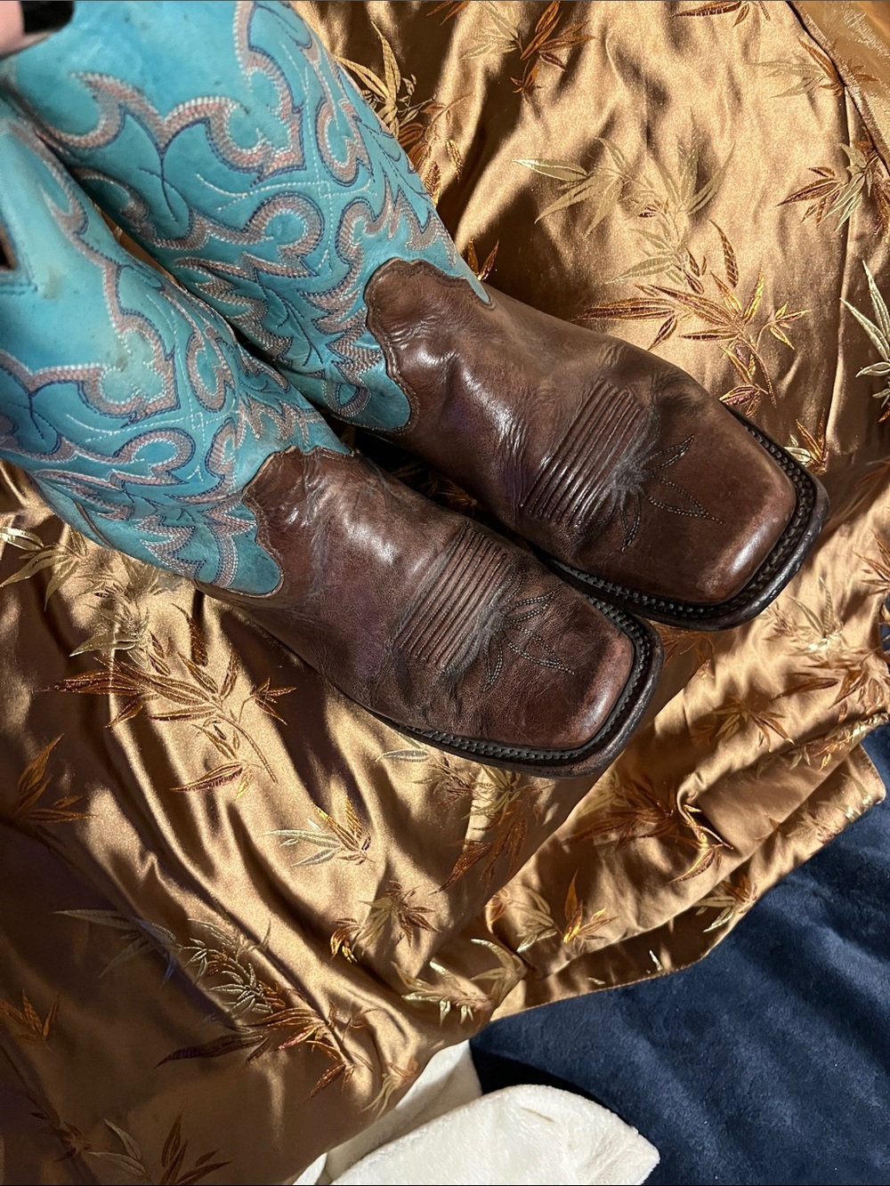 Nocana Turquoise and Brown Western Leather Ankle Boots - Women’s Cowgirl Booties - Picture 4 of 4